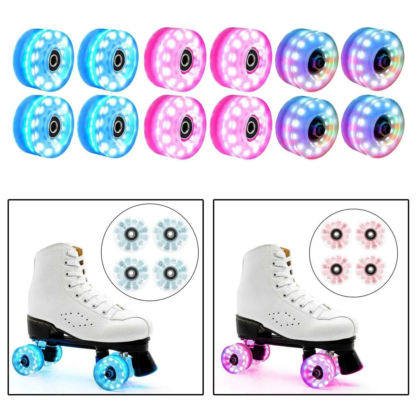 

4Pcs/Pack New Skating Parts PU Double Row Pink/Blue Luminous Colorful Roller Skate Wheels