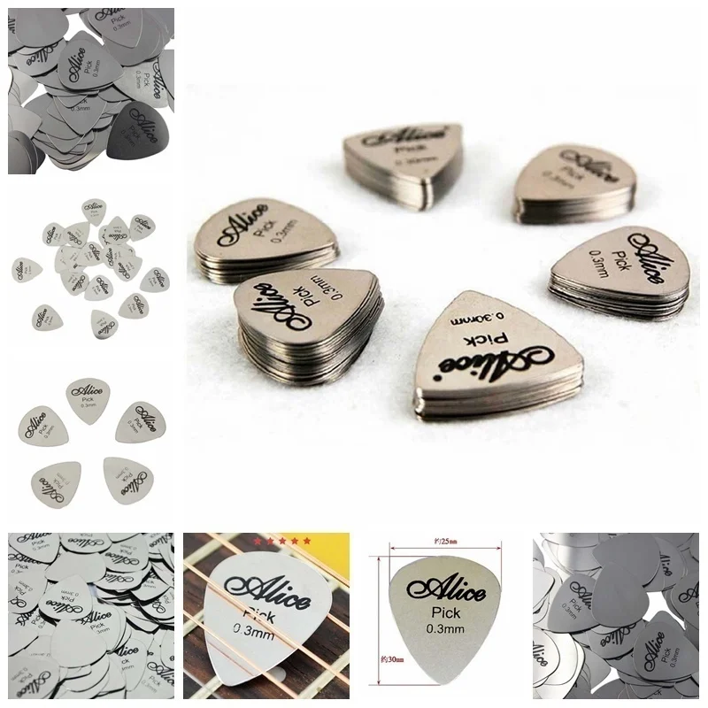 Practical 5Pcs/10Pcs Metal Guitar Pick 0.3mm Thin Durable Silver Color Professional Bass Ukelele Guitar Picks