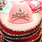 Фетровая шляпа с тиарой, розовая, для женщин, ковбойские шляпы для женщин