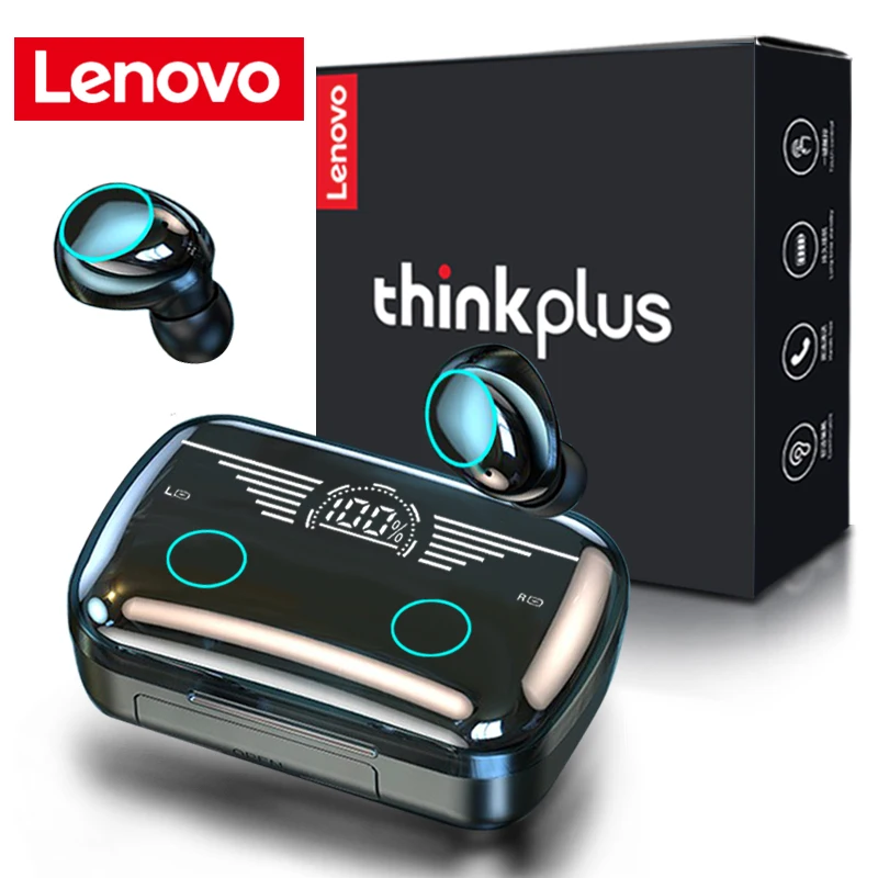 Беспроводные Bluetooth-наушники Lenovo с зарядным футляром и двойным светодиодным