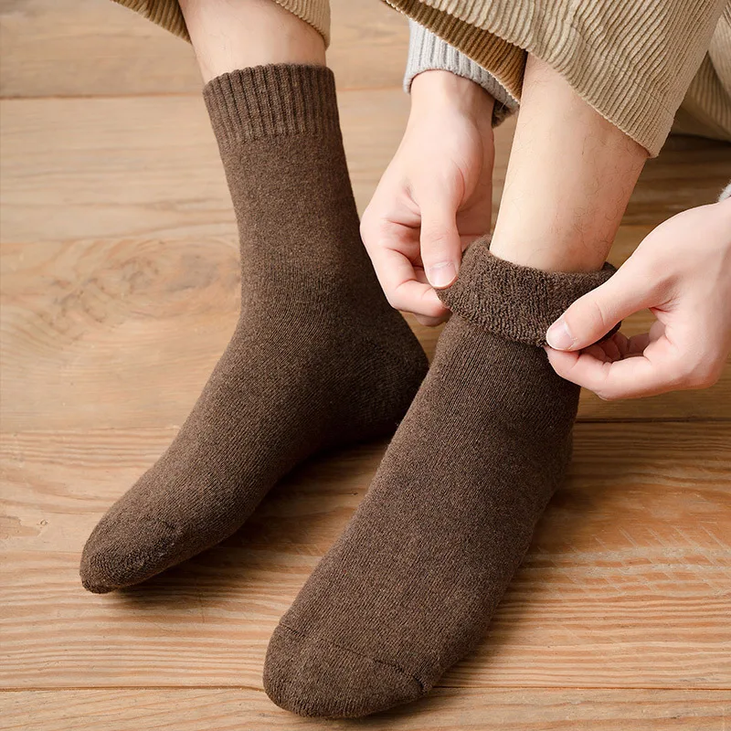 Trend solid color flat men's terry socks thickened warm towel socks