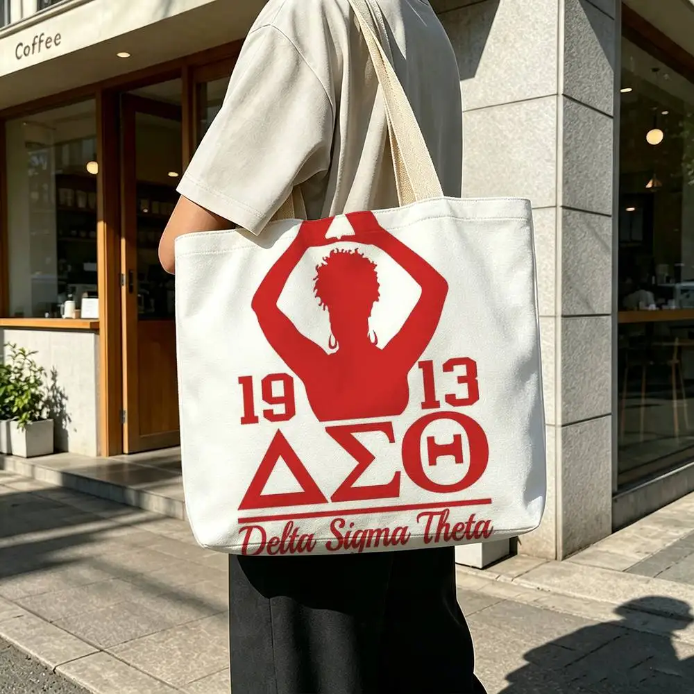 Фото Холщовая сумка-тоут с принтом D-Delta Sigma Theta и застежкой-молнией для работы, учебы и путешествий №5