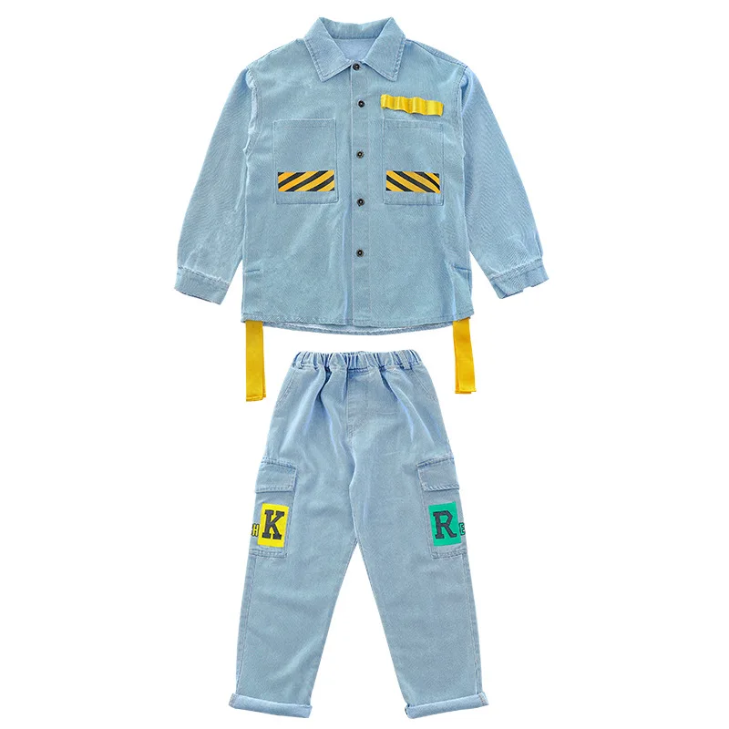 Рубашка для мальчиков и девочек джинсовая куртка в стиле хип-хоп брюки-карго