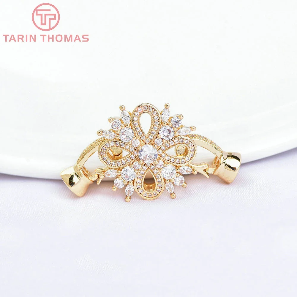 (6763) 2 шт. 18x35 мм 24-каратное золото латунь с цирконом браслет в форме цветка