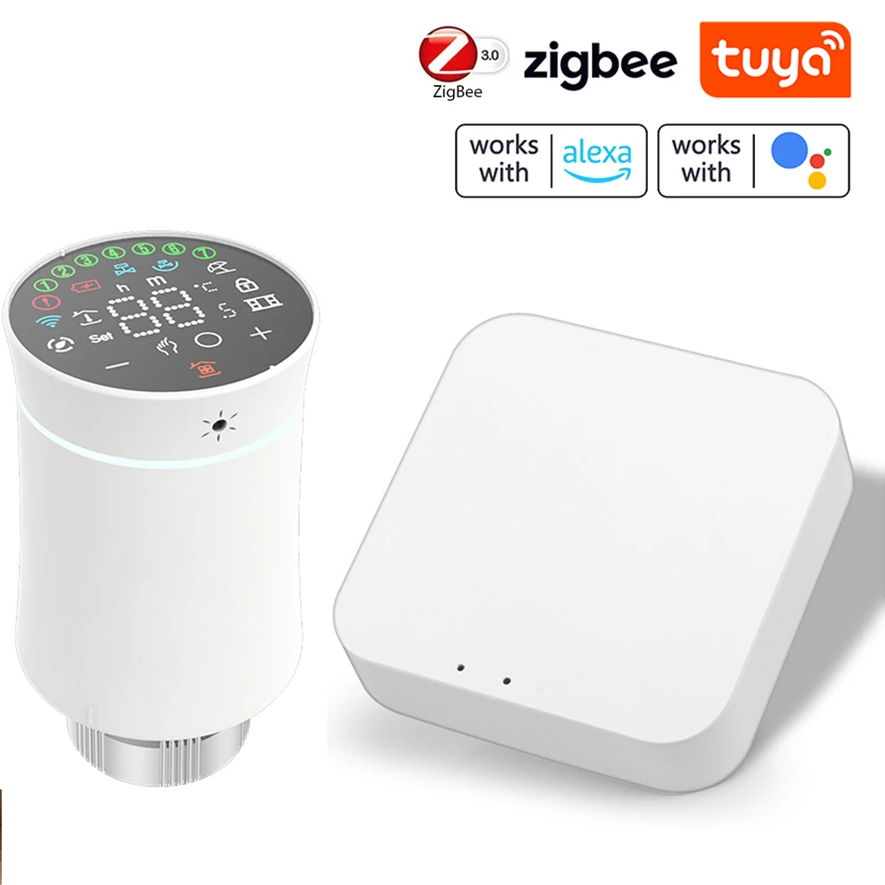 

Термостатический клапан Tuya Zigbee TRV, умный термостат радиатора со светодиодным дисплесветодиодный, работает с Alexa Google Home
