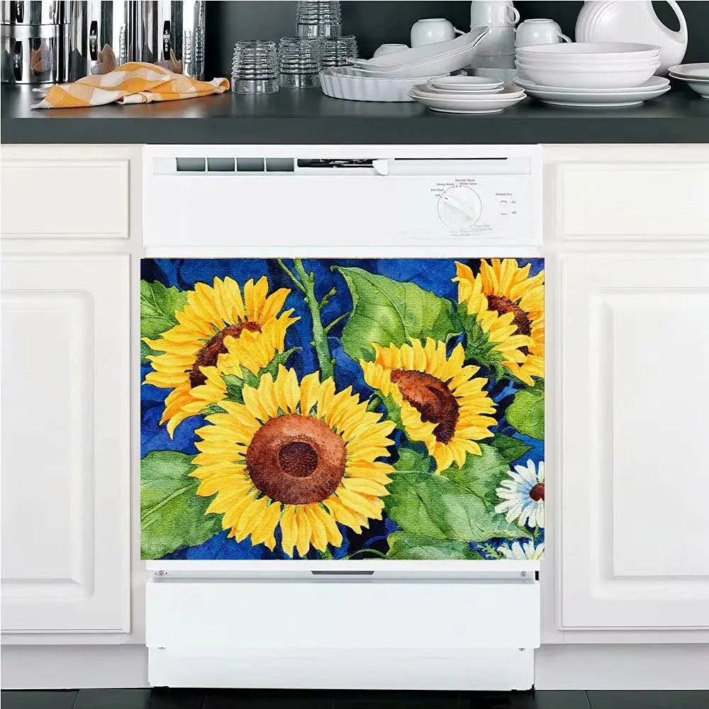 

Sunflower Night Dishwasher Cover Magnetic Decorative Sticker Sunshine Kitchen Decor Chicken Refrigerator Panel Decal Magnet 23in