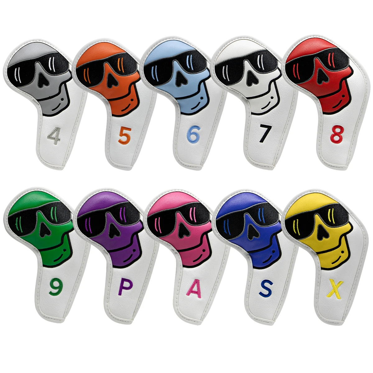 

2023Colorful Sunglasses Golf Iron Head Covers Iron Headovers Wedges Covers 4-9 ASPX 10pcs with White Color