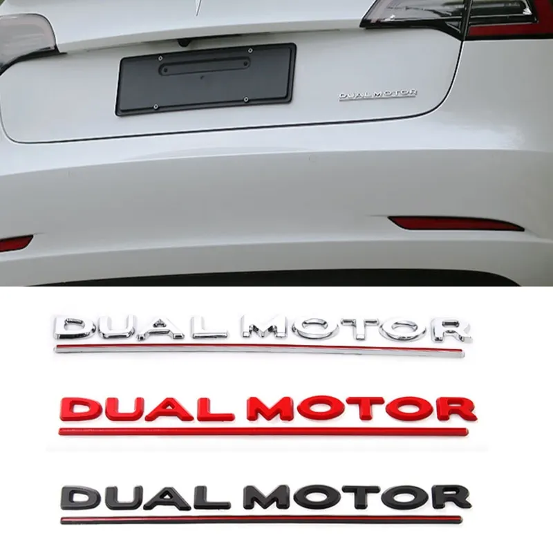 

Car Sticker DUAL MOTOR Underlined Letters Trunk Emblem Refitting High Performance Fender Badge for Tesla Model 3 Auto Styling