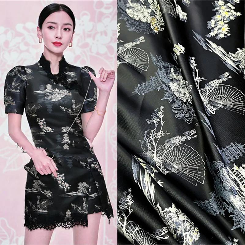 

Retro Fan Three-dimensional Jacquard Dress Brocade Cheongsam Windbreaker Clothing Fabric Sewing Designer Jersey Knit Cloth Satin