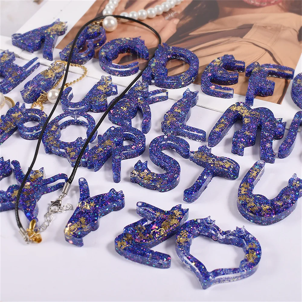 Cat Shaped Letter Pendants Silicone Mold Set Epoxy Resin Irregular Keychain Earring Pendant DIY Crafts Casting Tool Resin Mould