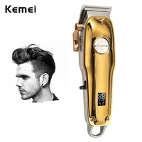 kemei all metal body professional hair clipper usb rechargeable electric hair beard trimmer lcd display men hair cutting machine