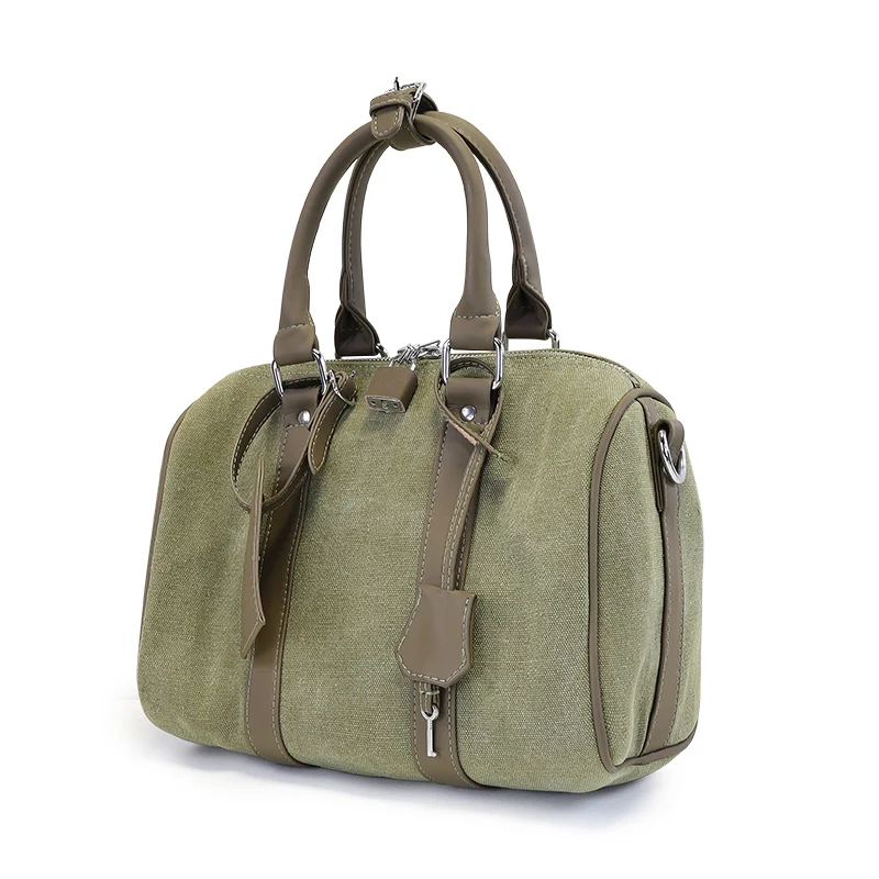 Сумка-ведро черно-зеленая парусиновая через плечо | Багаж и сумки