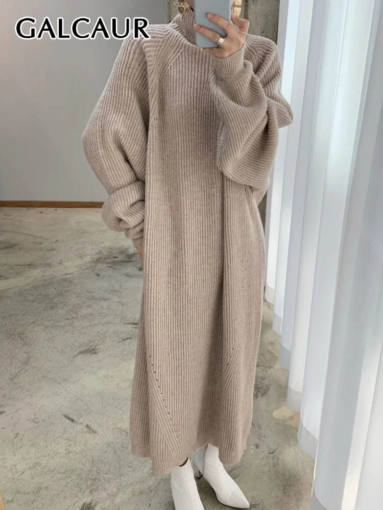 

GALCAUR Loose Korean Knitting Dresses For Women Turtleneck Long Sleeve Casual Dress Female Autumn Clothing Fashion Style 2022