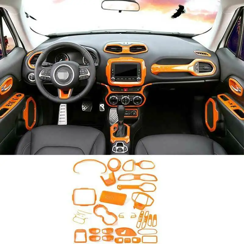 

Fit For Jeep Renegade 2015-2017 ABS Orange Interior Full Set Trim Decor 34pcs