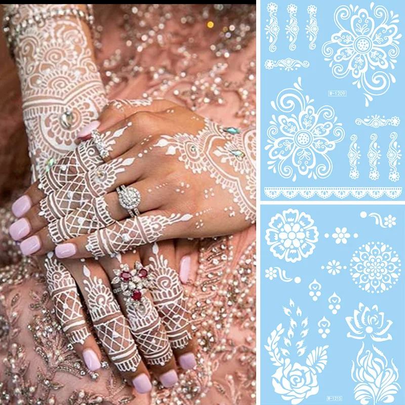 Белые наклейки из хны для женских искусственных татуировок водостойкие