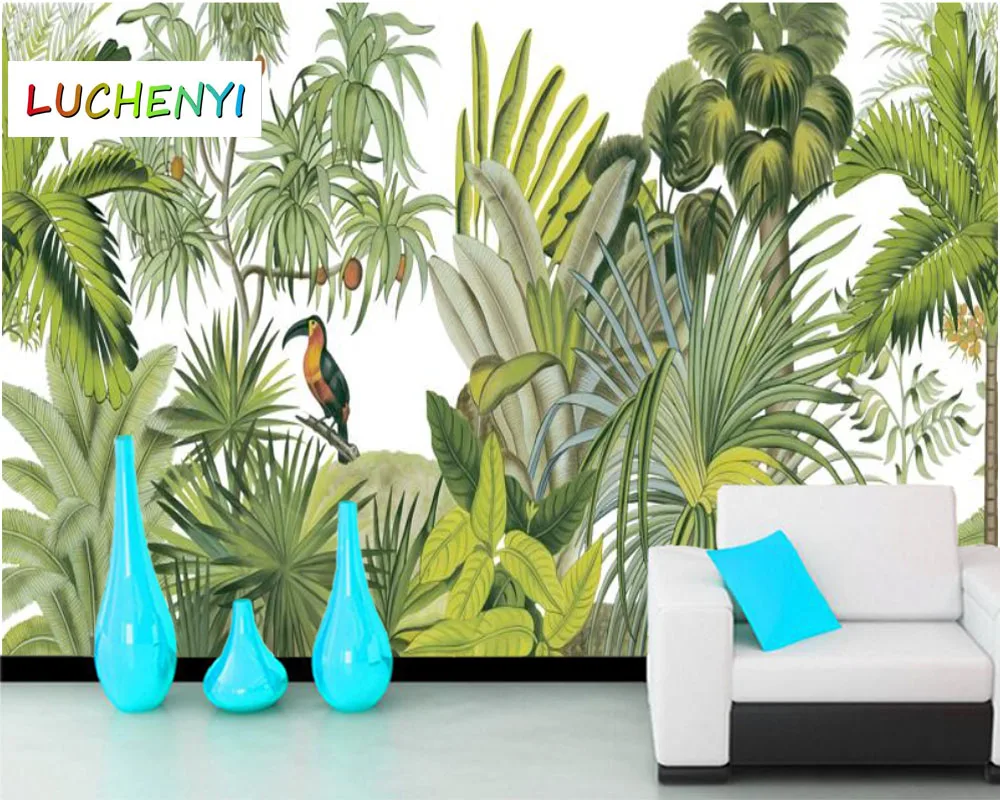 

Papel de parede custom Tropical green plant leaves layered wallpaper mural,living room tv wall bedroom home decor