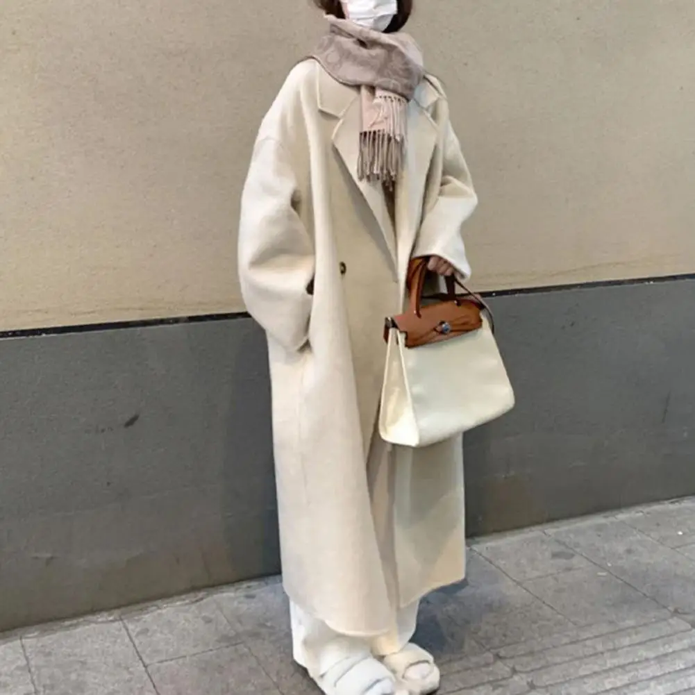 Осенне-зимнее женское длинное пальто утепленный двубортный плащ с длинными