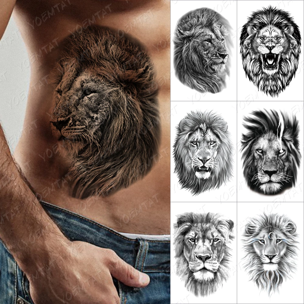 

Lightning Lion Temporary Tattoo Sticker For Men Women Adult Wolf Tiger Tattoos Waterproof Fake Henna Wild Animal Body Art Tatoo