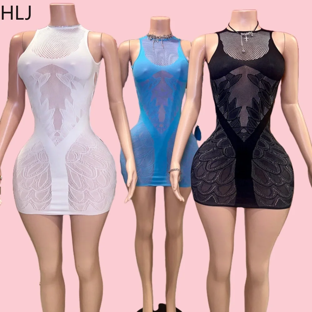 HLJ сексуальные вязаные эластичные облегающие мини-платья женские с круглым