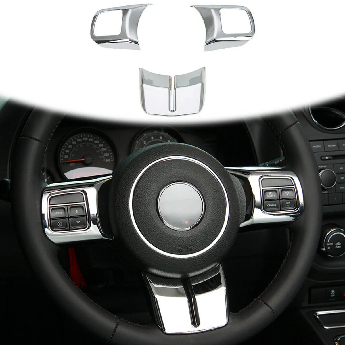 Чехлы на руль для Jeep Wrangler JK 2011-17 Grand Cherokee 2011-13 Compass Patriot 2011-16 серебристые |