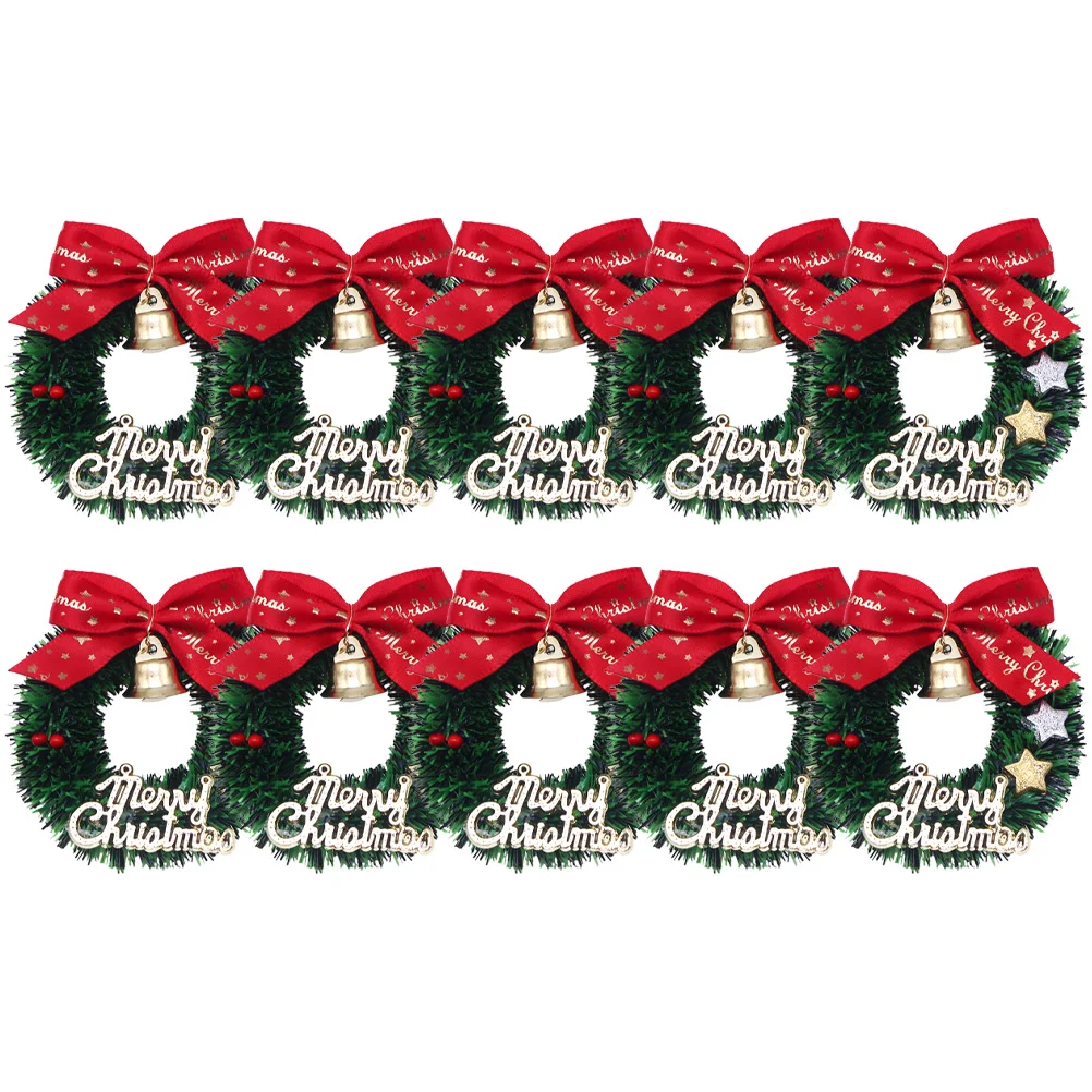 

10 Pcs Christmas Wreath Mini House Bow Toy Garlands Dining Table Tree Wreaths Dollhouse Plastic Toys Hanging Xmas