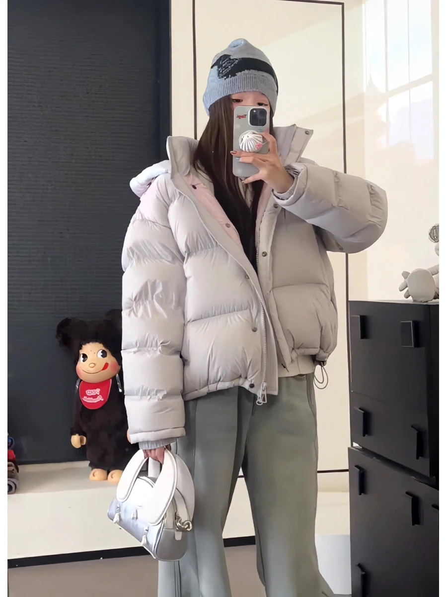 50 Белый утиный пуховик для женщин маленьких мужчин новинка зимы 2024 контрастный