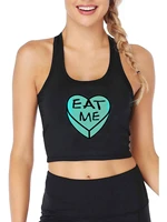 valentines heart design eat me print breathable slim fit tank top girls yoga sport training crop tops summer camisole