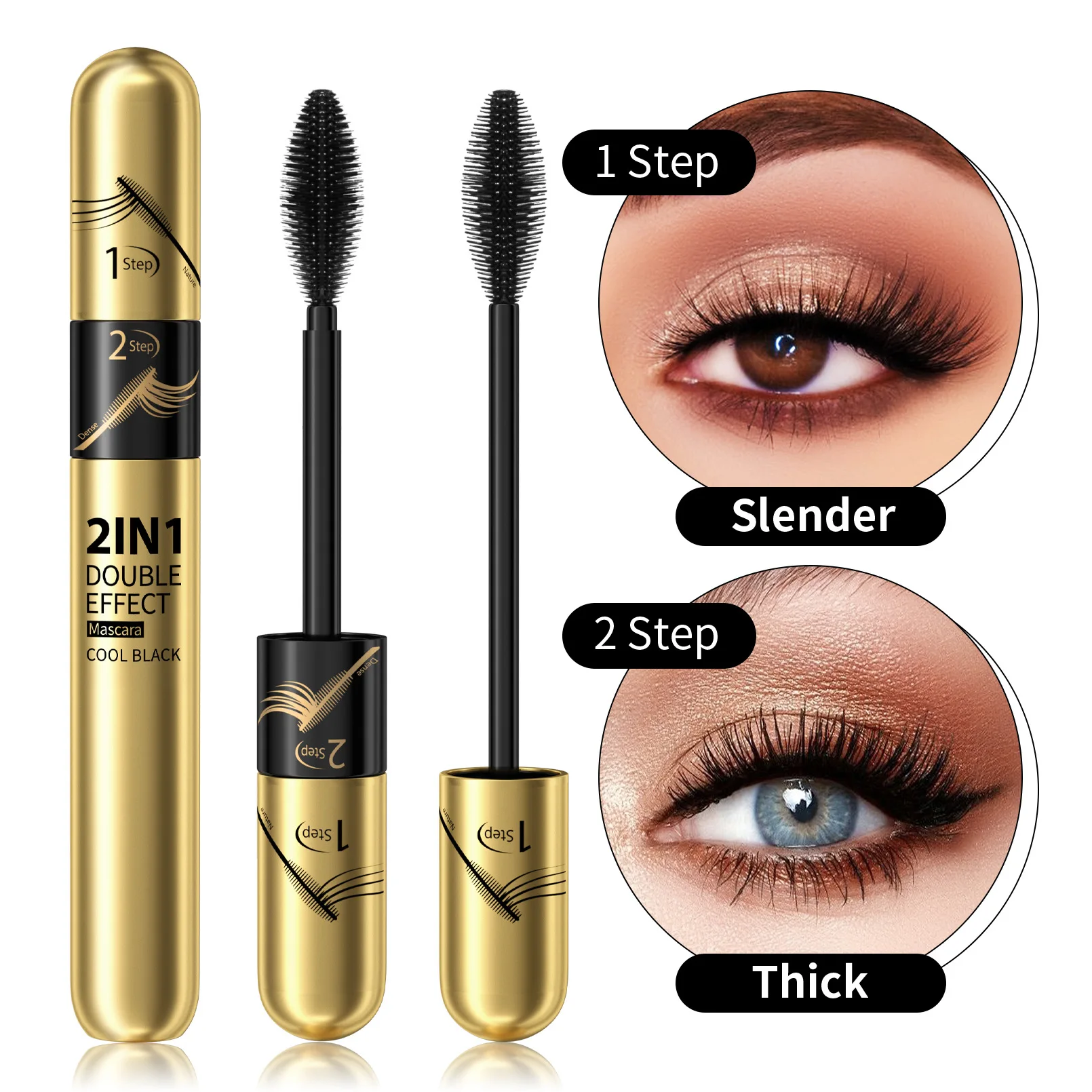 

Hello Kiss Double Head Mascara Curly Thick Slender Waterproof 2 in 1 Mascara Natural Moisturizing 24h Lasting Fashion Mascara 9g
