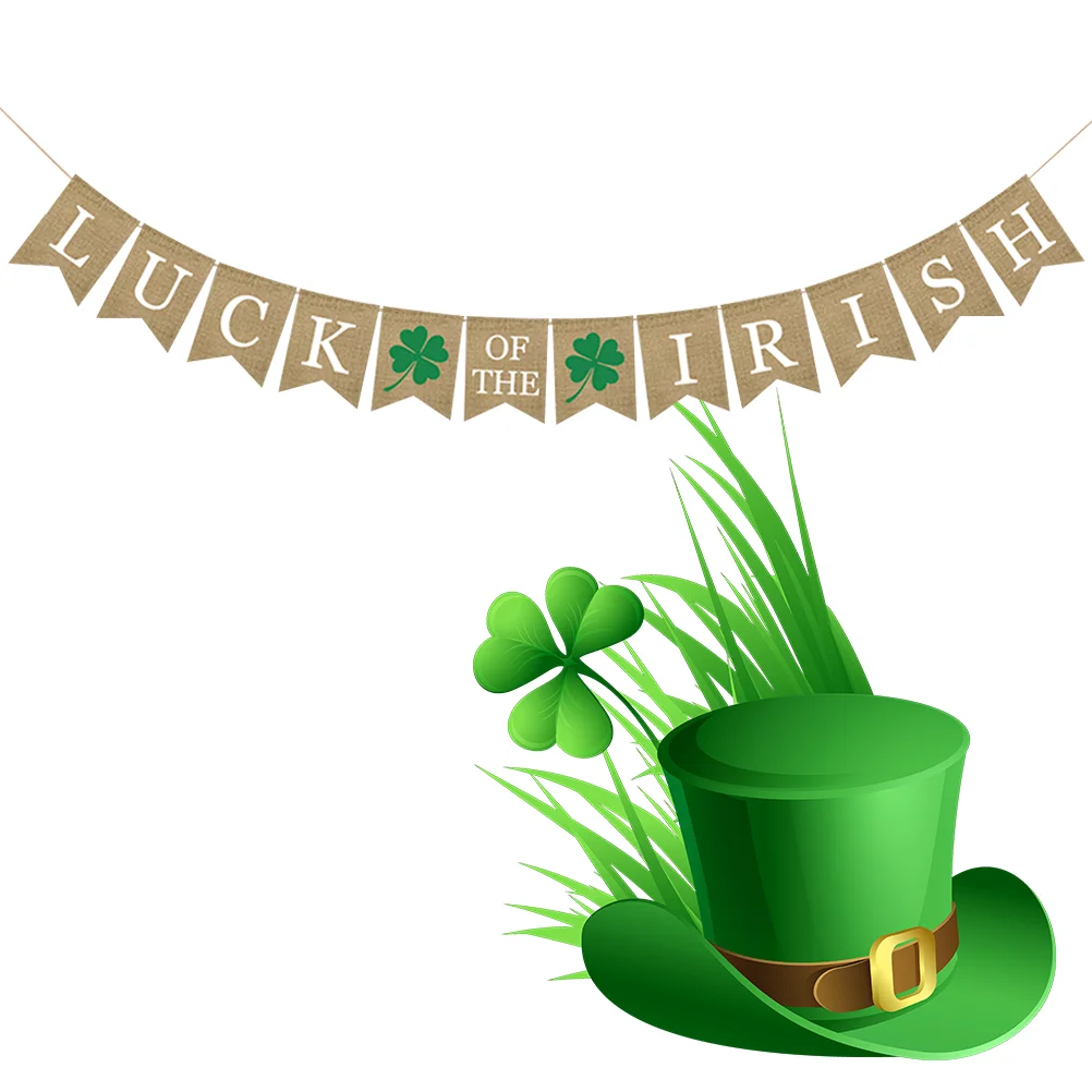 

1 Pc Shamrock Flag Burlap Banner Garland Pennant Bunting for St.Patrick Day Decoration