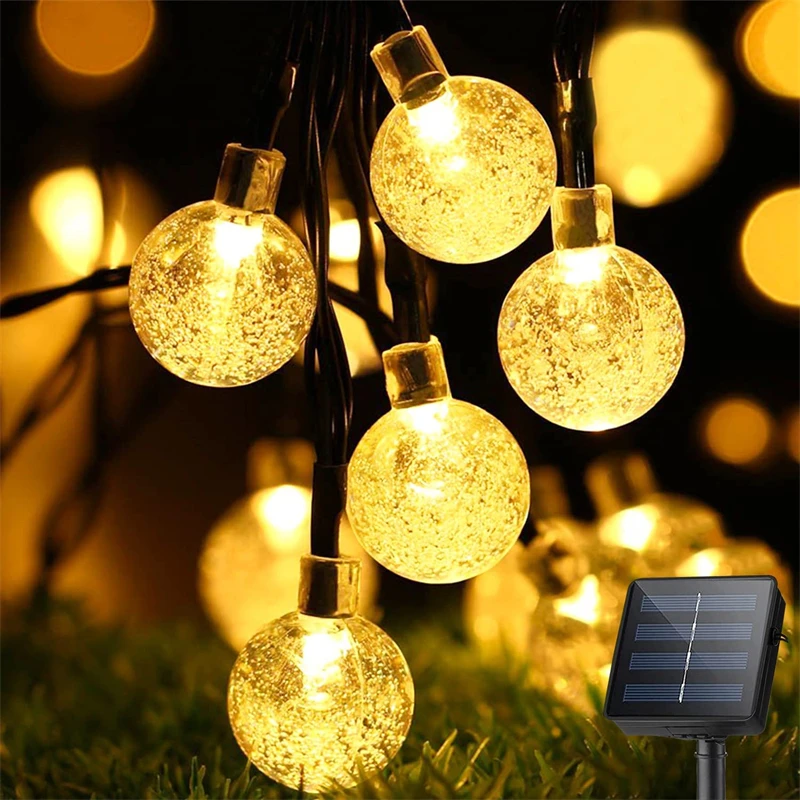 Solar String Light Outdoor 200 LED 8 Modes Crystal Ball/Fairy Light Waterproof Solar Powered Twinkle Decor Lamp for Party Garden