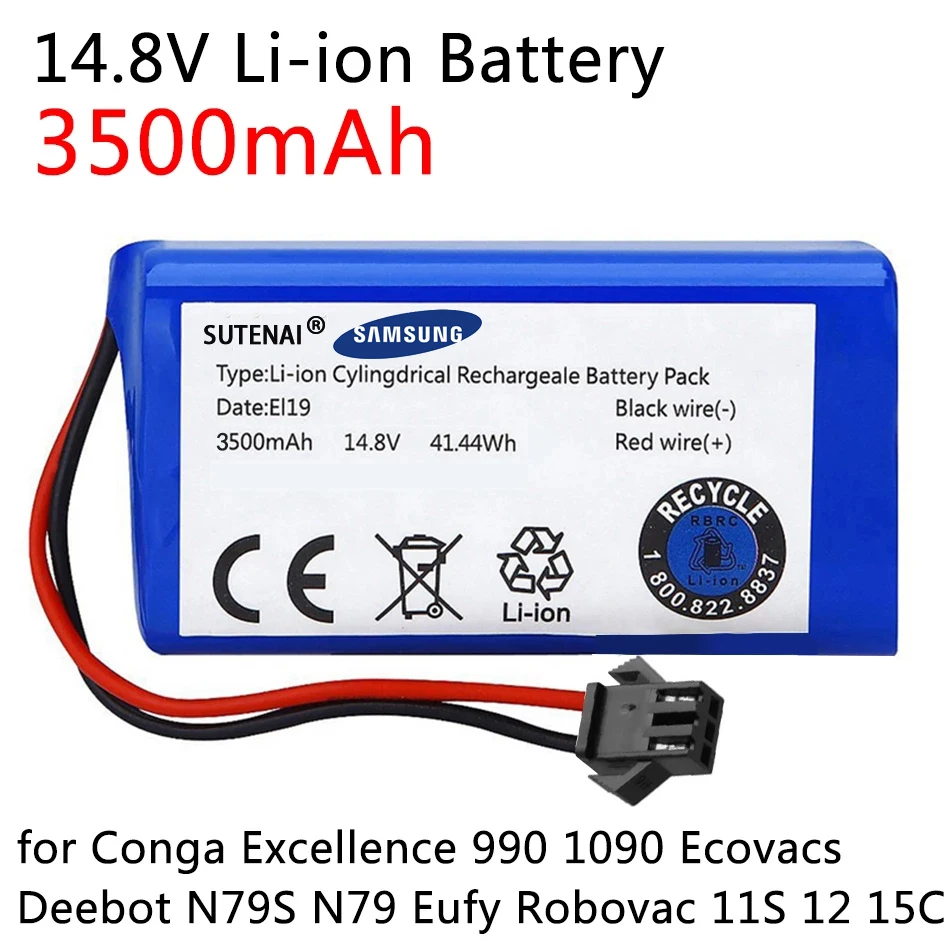 

NEW 14.8V 3500mAh 18650 Replacement Li-ion Battery for Conga Excellence 990 1090 Ecovacs Deebot N79S N79 Eufy Robovac 11S 12 15C