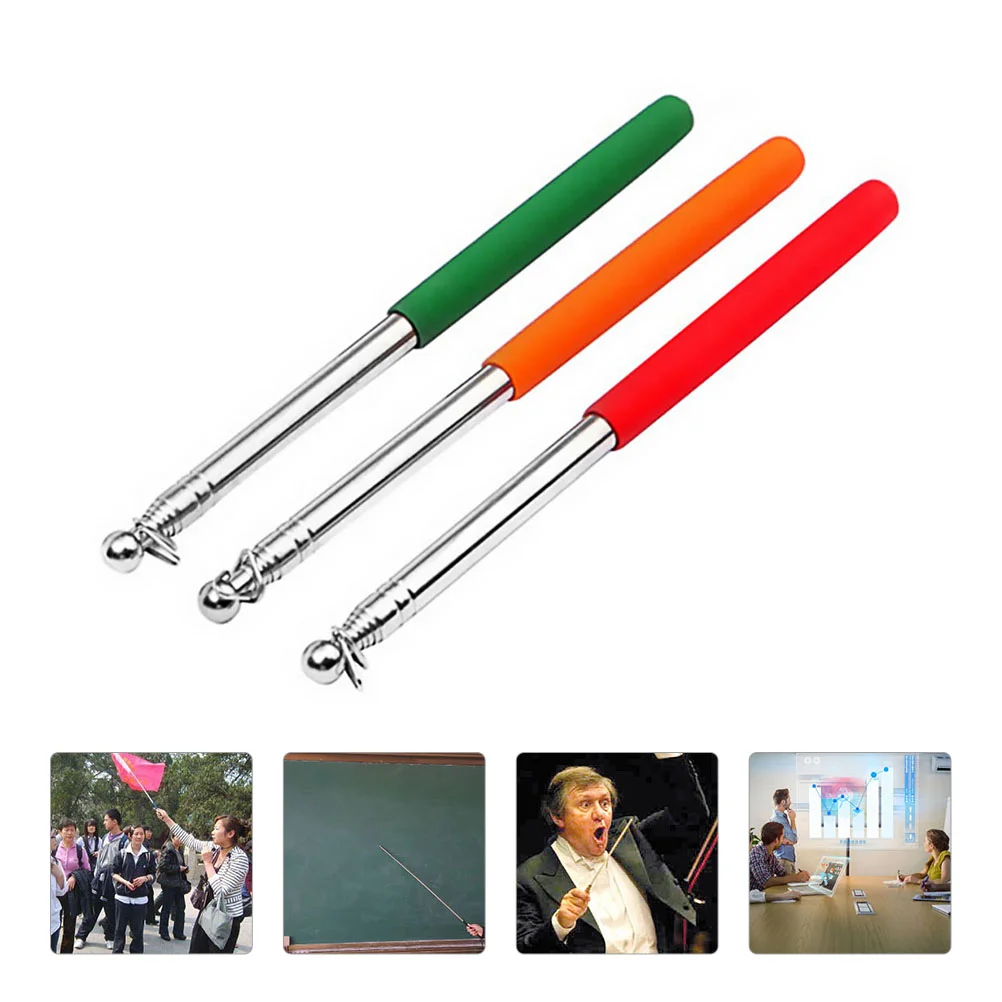 

3 Pcs Pointer Retractable Flag Pole Handheld Presenter Expandable Whiteboard Teachers Stainless Steel Classroom Teaching