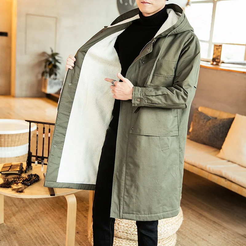 Зимняя куртка из овечьей шерсти Мужская ветровка средней длины повседневное