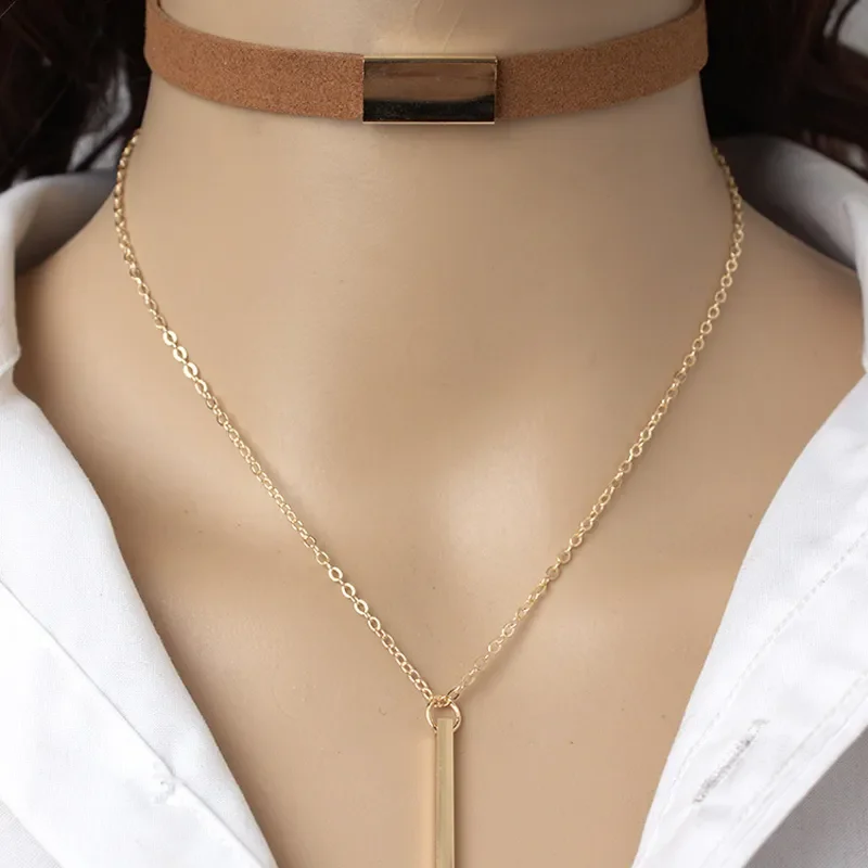 

New Black Velvet Choker Necklace Strip Rope Chain Bar Square Tube Strip Chocker Women Collar Mujer Collier Femme Ras Du Cou