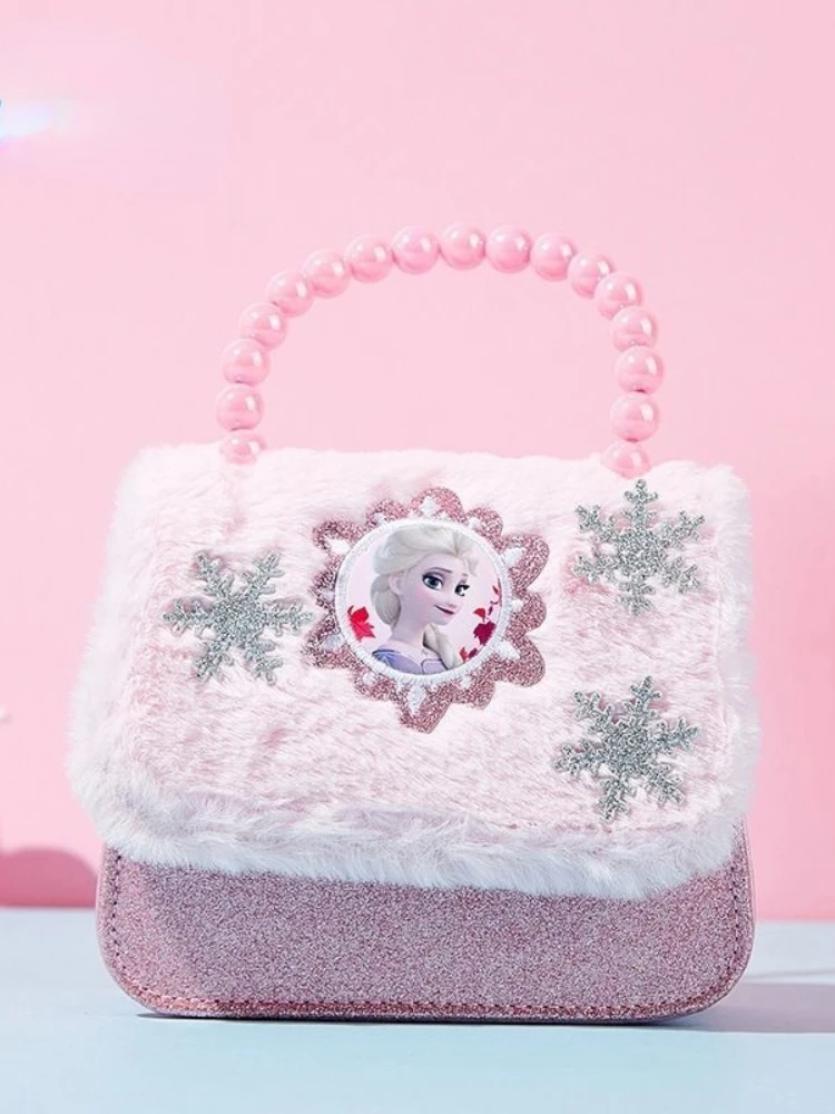 Disney Princess Elsa 2022 New Children's Elegant Sweet Fine Flash Zipper Shoulder Handbag Waterproof Large Capacity Casual Bag