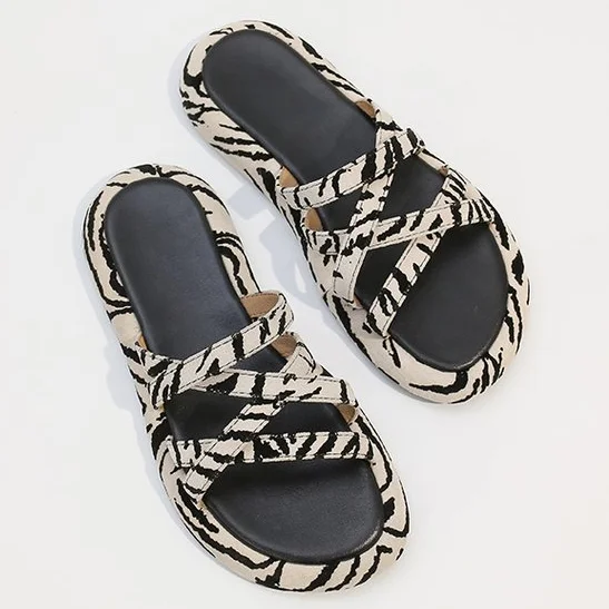 

NAUSK 2022 NEW Women Summer Outdoor Slidestrend Design Open Toe Sandals Women Zebra Pattern Slipper All-match Women Shoes