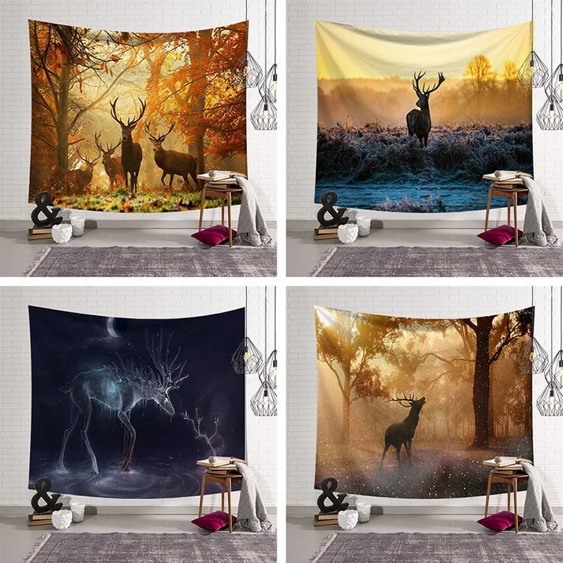 

Forest Tapestry Pastel Room Decor Elk Print Home Hanging Cloth Wall Hanging Decorative Cloth Boho Decoration Home Decor