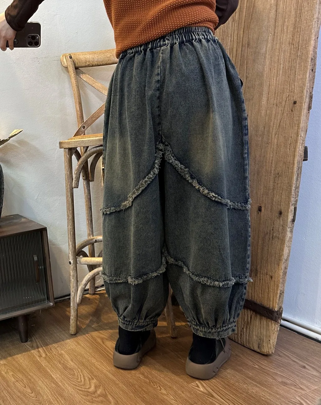 Frayed Paneled Mens Jeans Spring 2023 New Vintage Distressed Washed Bloomers for Men