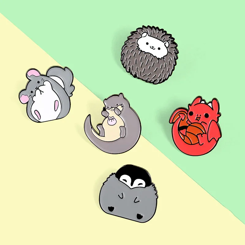 

Fun Hedgehog Chinchilla Dragon Penguin Otter Enamel Pin Cartoon Animal Brooch Fashion Jewelry For Women Men Clothing Accessories