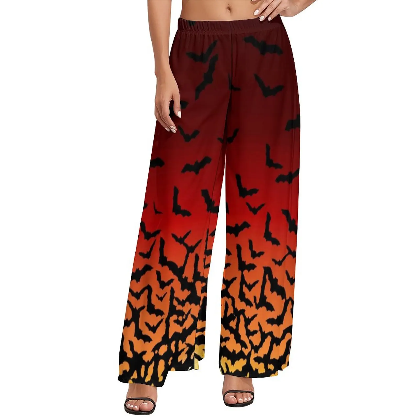 

Halloween Pants Woman Bat Sunset Creatures Of The Night Print Straight Wide Pants Hot Sale Summer Big Size Aesthetic Trousers