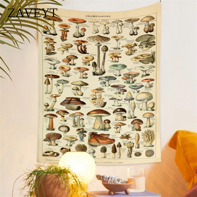 ZAVEYT Hot Vintage Tree Mushroom Flower Specimen Pattern Tapestry Aesthetic Wall Hanging Cloth Home Room Decor Gifts 3