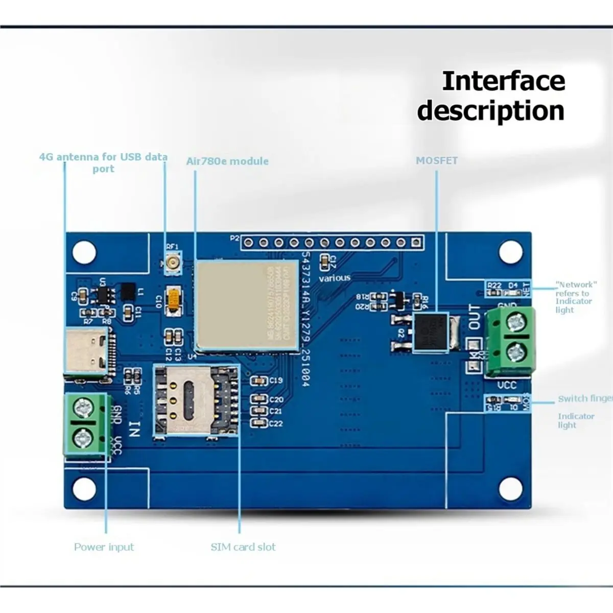 Фото Плата разработки модуля одноканального MOS-переключателя Besting 4G Networking AIR780E с питанием DC5-60V №4