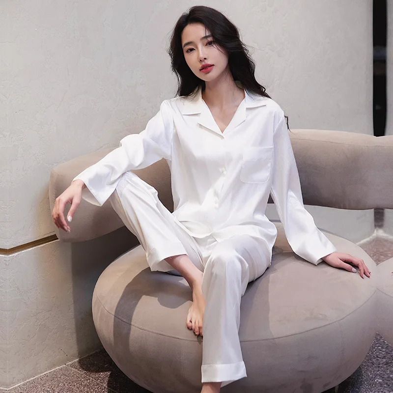2023 New Pijama Mujer Women's Spring Summer Sleepwear Pajama Silk Satin Long-Sleeved Trousers Home Service Suit пижама женская