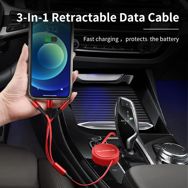 3 в 1 Автомобильный Выдвижной зарядный кабель Micro USB Type-C для Audi Quattro A3 A4 A6 A5 Q5 A1 Q7 Q3 TT S1