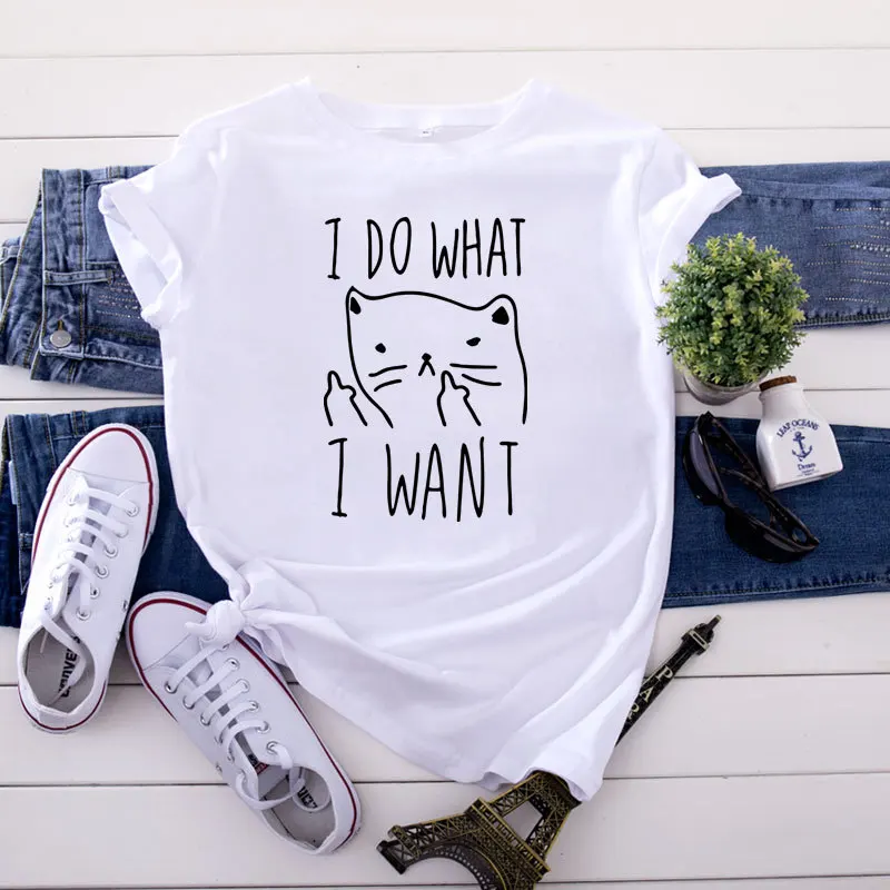 

Summer Cotton Women T Shirt 5XL Plus Size Cats Print Short Sleeve Graphic Tee Tops Casual O-Neck Female TS