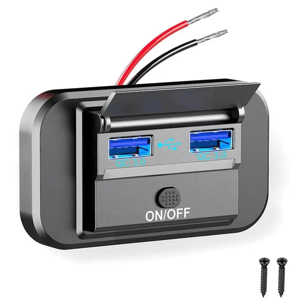

Dual Usb Qc3.0 Charger Socket Adapter With Dustproof Cap Car Charger Panel With Switch Button For Car Marine Boat Rv Bus Tr K0i5