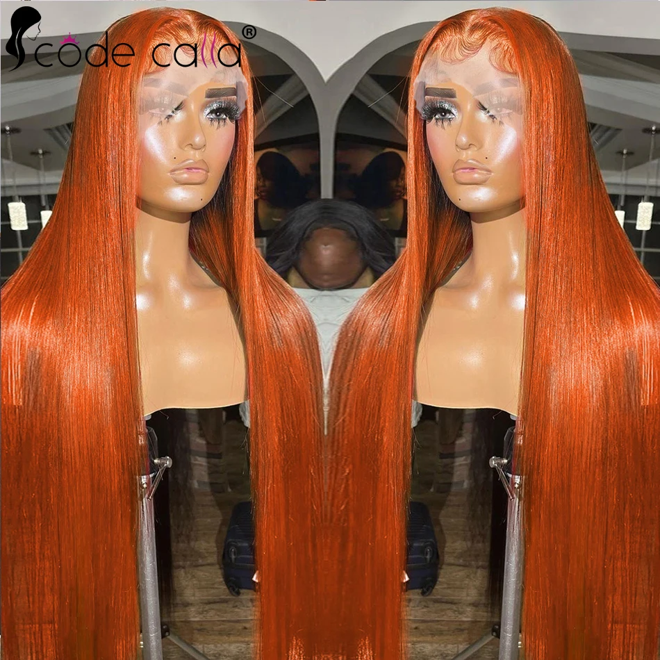 Ginger Orange Lace Front Human Hair Wig 13×4 Bone Straight Brazilian Human Hair Wigs Pre Plucked Transparent Lace Frontal Wig