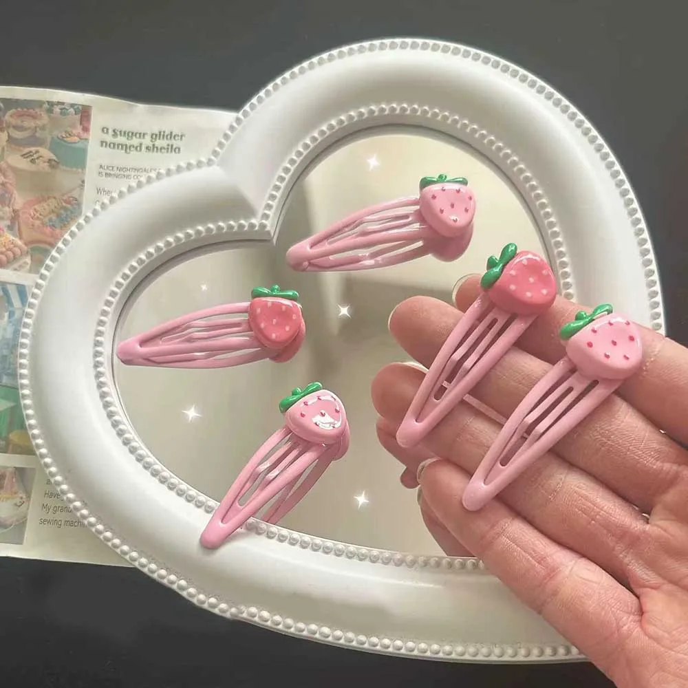 

Cute DIY Pink Strawberry Hair Clip For Girls Plastic Hairpin Alloy Barrettes BB Snap Clip Bangs Side Clip Women Hair Accessories
