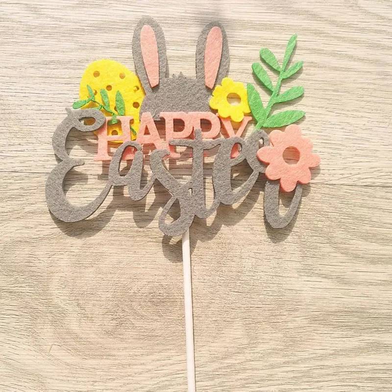 

Happy Easter Cake Topper Rabbit Ear Flower Toppers Kids Easter Party Bunny Shape Cake Decoration Easter Bunny theme Party Supply