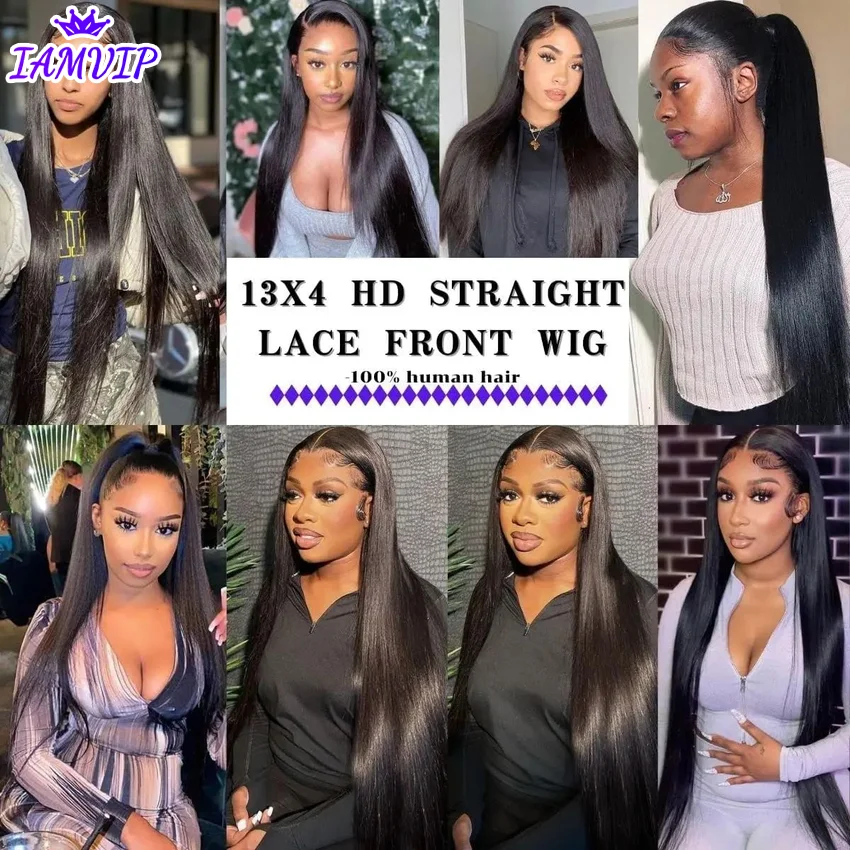 250% 360 Full Lace 13x6 HD Lace Frontal Wig for Women 13x4 Frant Silky Straight Remy Human Hair Темно-черный Бесклеевой Предварительно выщипанный (art.: 3920ce455fa92) - 3920ce455fa92